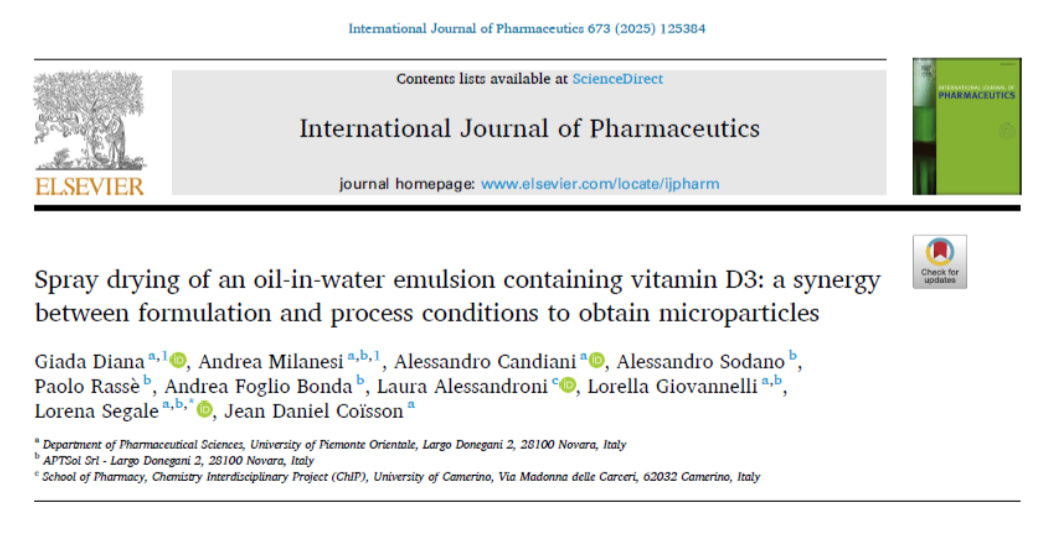 “Spray drying of an oil-in-water emulsion containing vitamin D3: a synergy between formulation and process conditions to obtain microparticles”